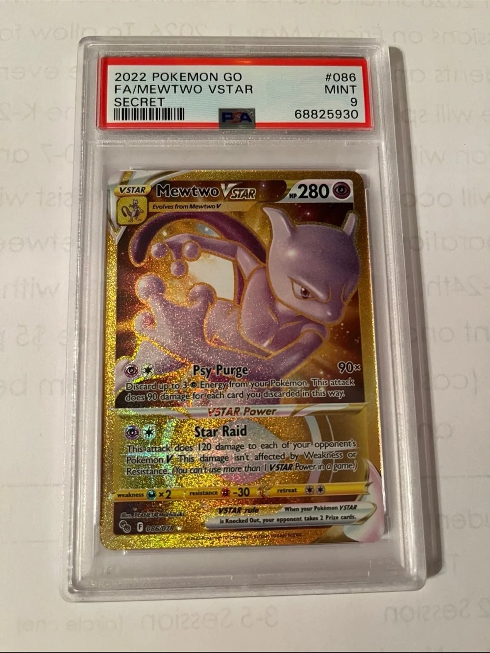 Graded Mewtwo VSTAR Holographic Trading Card - Gold/Purple